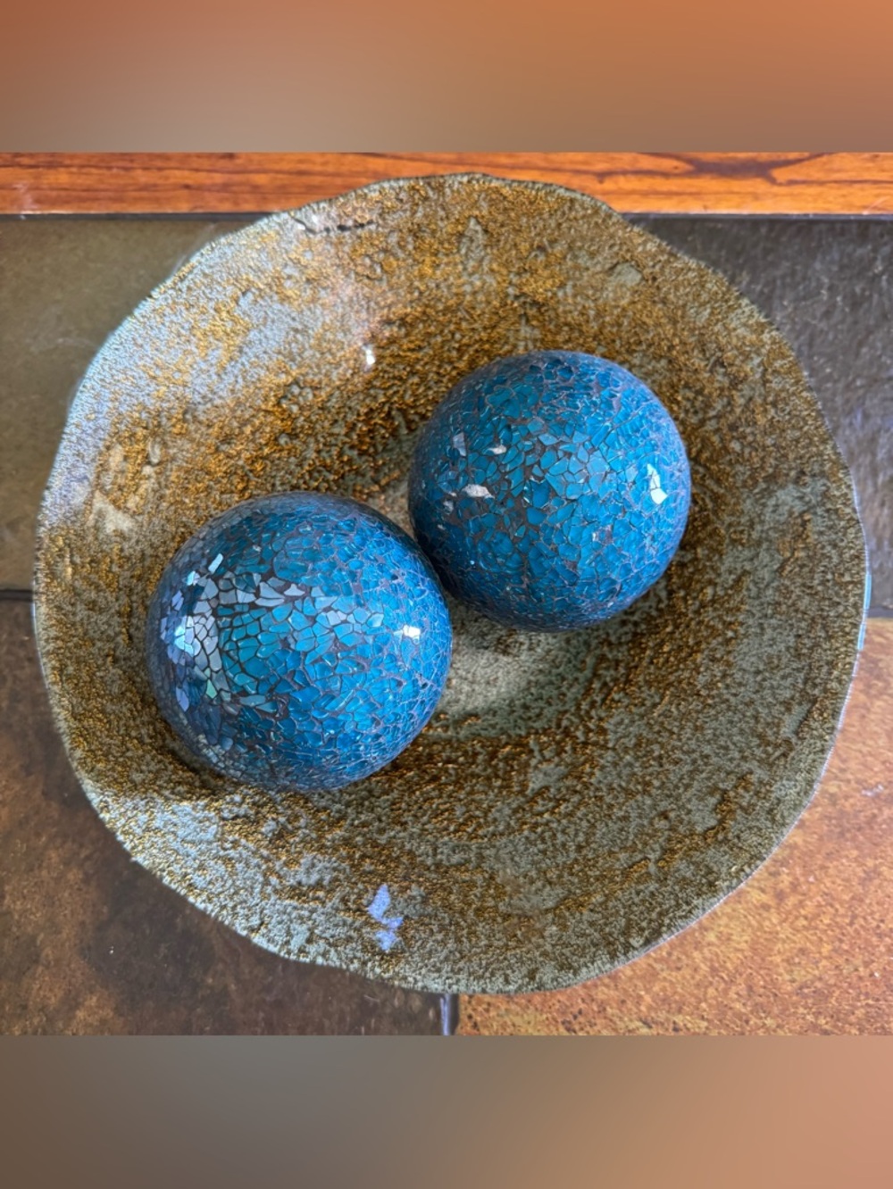 Blue Mosaic Accent Spheres with Decorative Bowl
